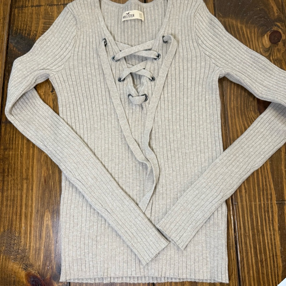 Hollister Lace-Up V-Neck Sweater